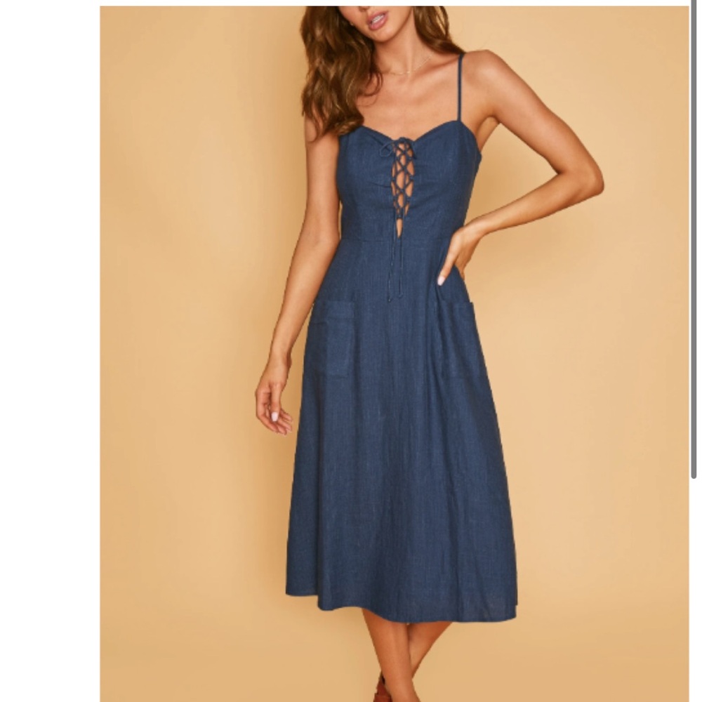 Lost + Wander Navy Blue Sleeveless Linen Midi Dress New With Tags Size Medium - Picture 15 of 15